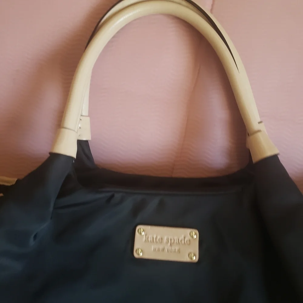 Vintage Y2K Kate Spade Black Stevie Satchel Bag with Newspaper Ad Print Inside